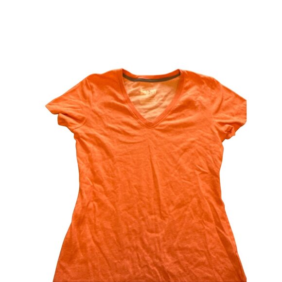Nike Dri-Fit Womens Orange V-Neck Slim Fit Size S T-Shirt L Cotton/Polyester - Picture 1 of 9